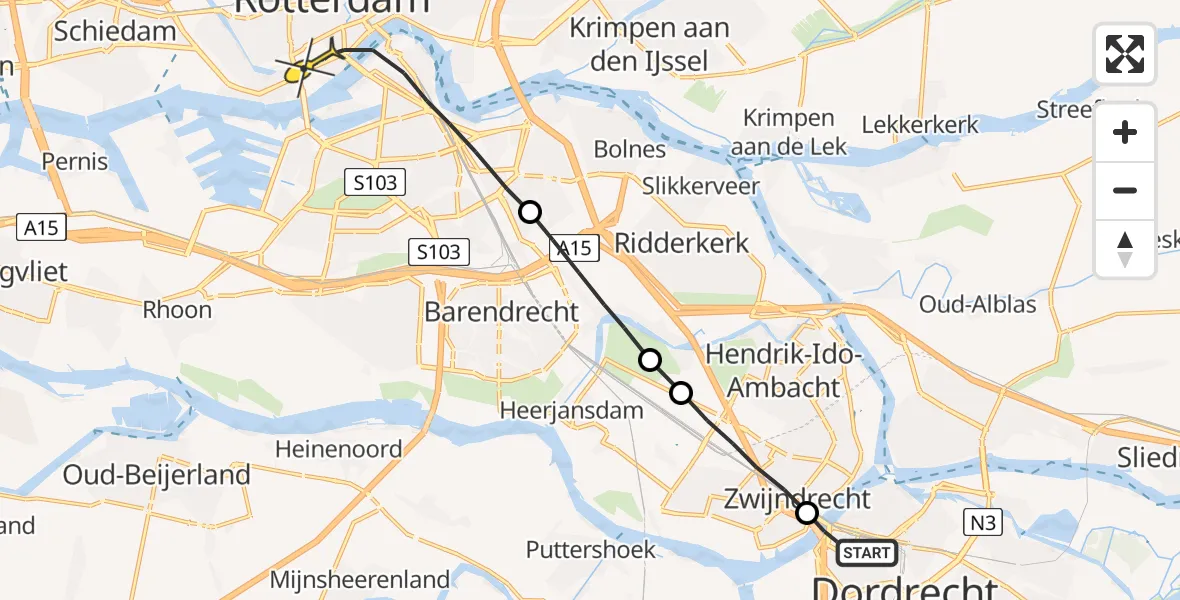 Routekaart van de vlucht: Lifeliner 2 naar Rotterdam