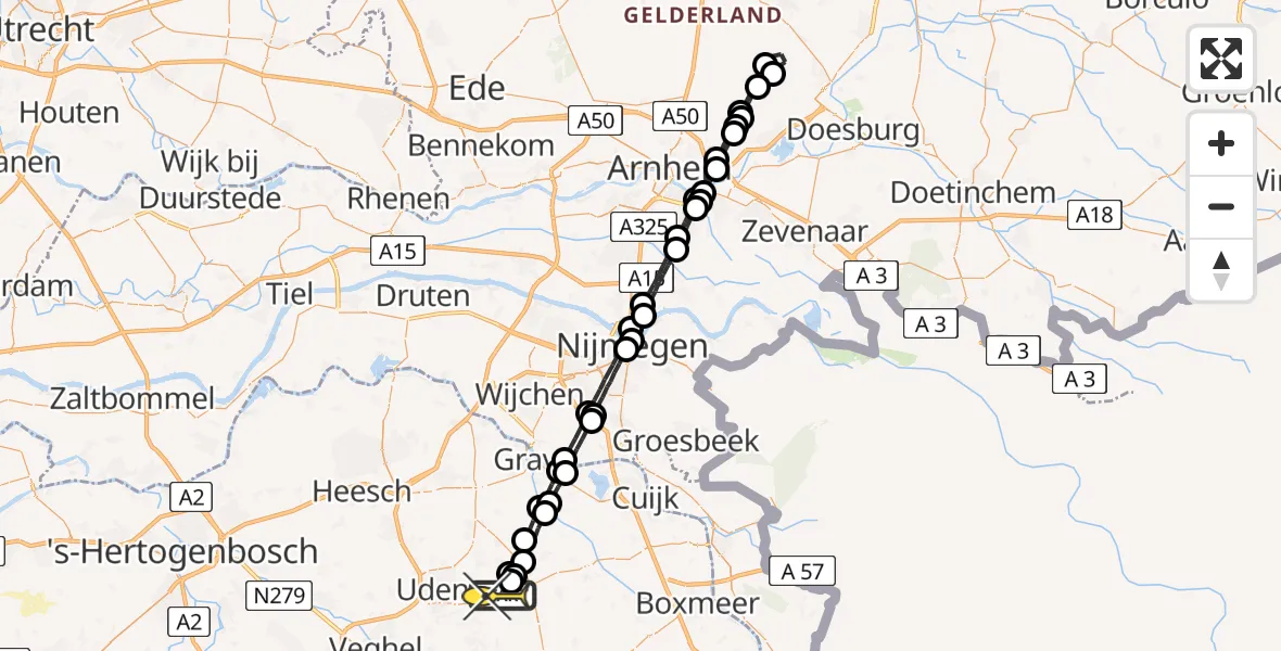 Routekaart van de vlucht: Lifeliner 3 naar Volkel