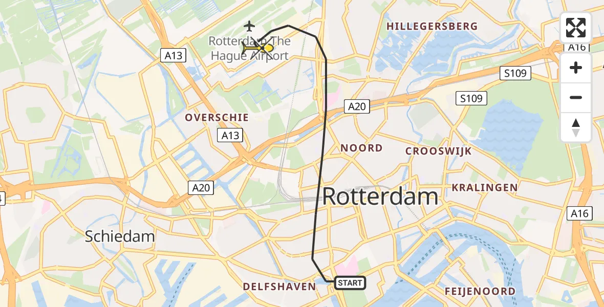 Routekaart van de vlucht: Lifeliner 2 naar Rotterdam