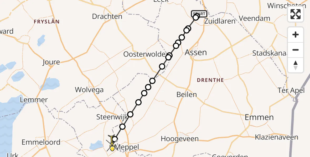 Routekaart van de vlucht: Lifeliner 4 naar Wanneperveen