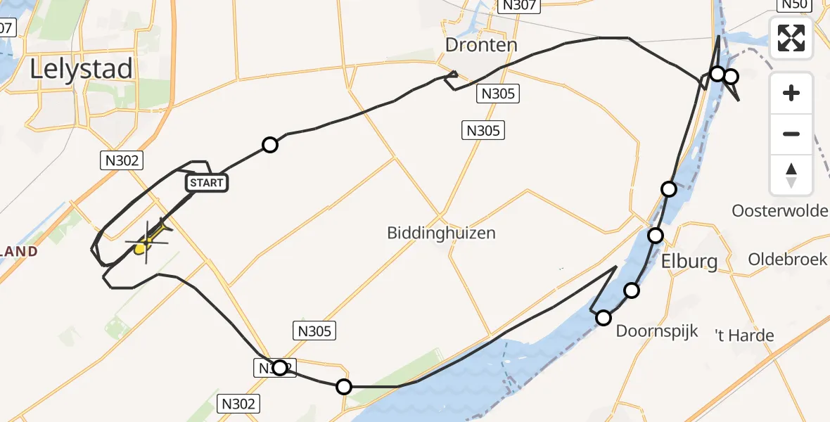 Routekaart van de vlucht: Traumaheli naar Lelystad