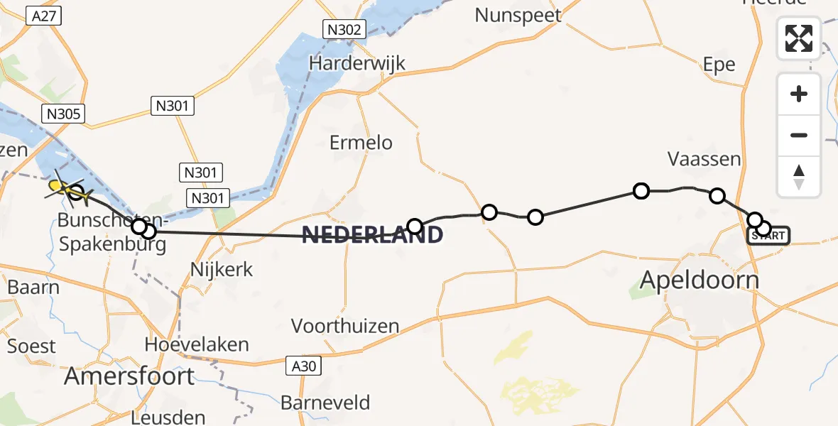 Routekaart van de vlucht: Politiehelikopter naar Eemdijk