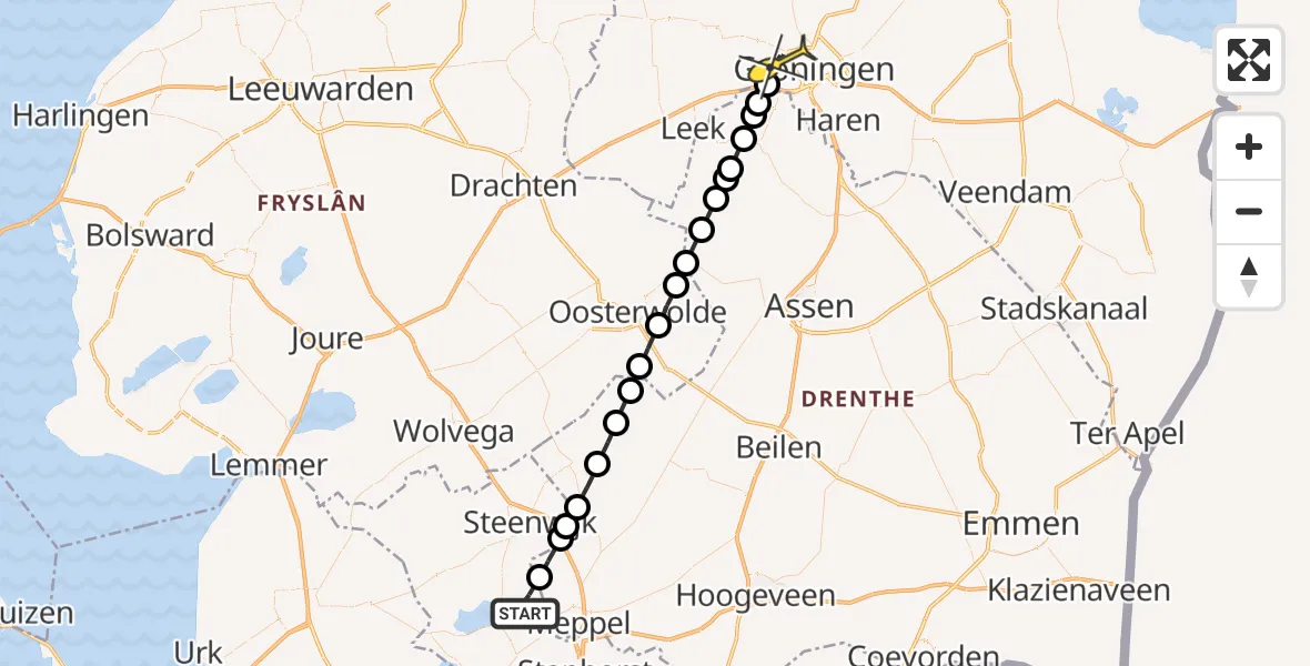 Routekaart van de vlucht: Lifeliner 4 naar Groningen