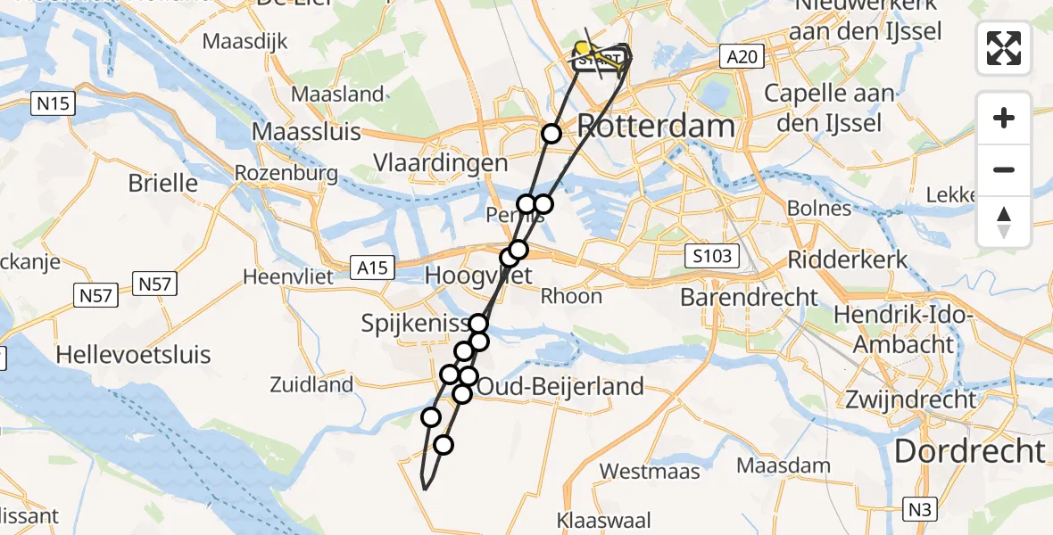 Routekaart van de vlucht: Lifeliner 2 naar Rotterdam