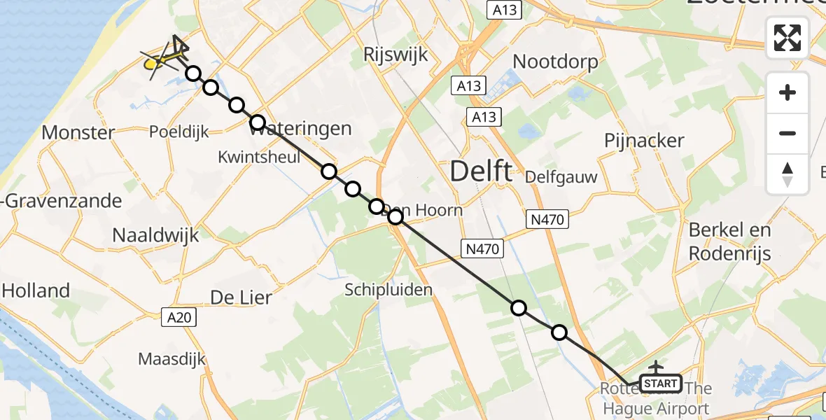 Routekaart van de vlucht: Lifeliner 2 naar Den Haag