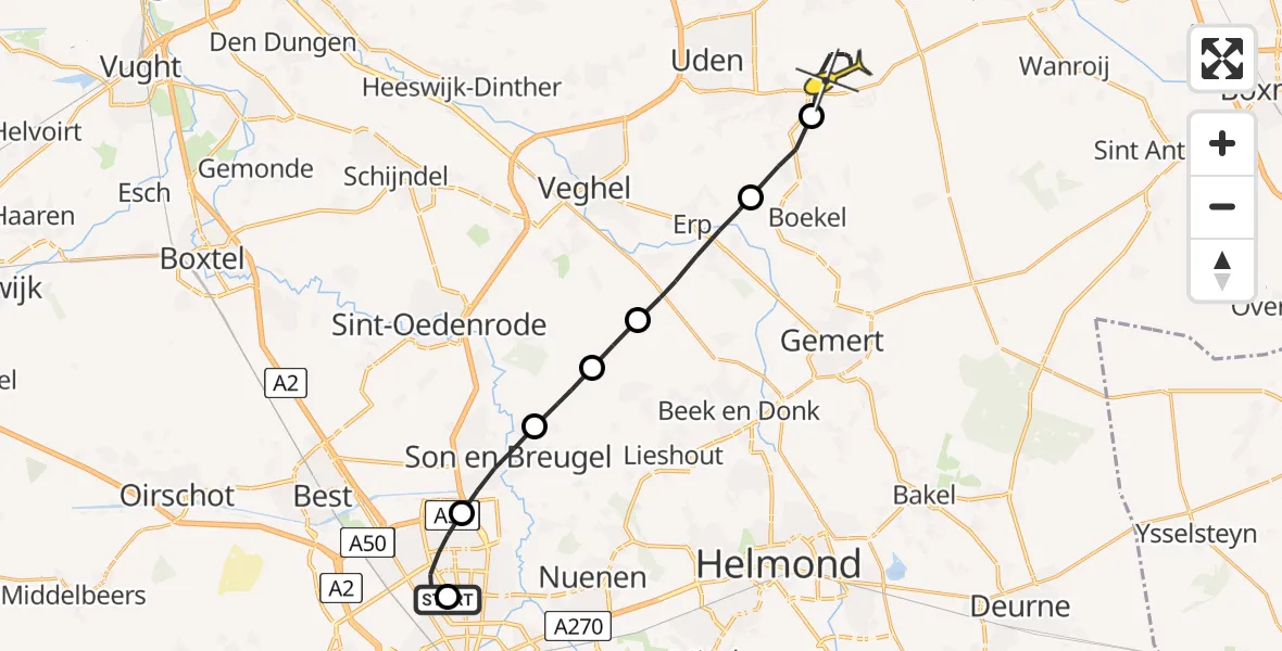 Routekaart van de vlucht: Lifeliner 3 naar Volkel