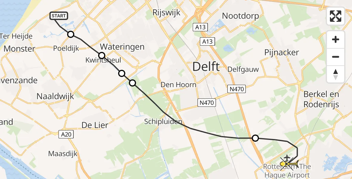 Routekaart van de vlucht: Lifeliner 2 naar Rotterdam