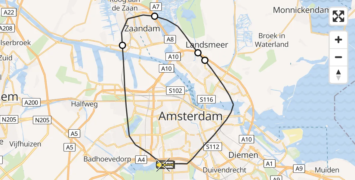 Routekaart van de vlucht: Lifeliner 1 naar Amsterdam