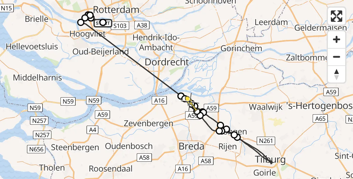 Routekaart van de vlucht: Politieheli naar Drimmelen