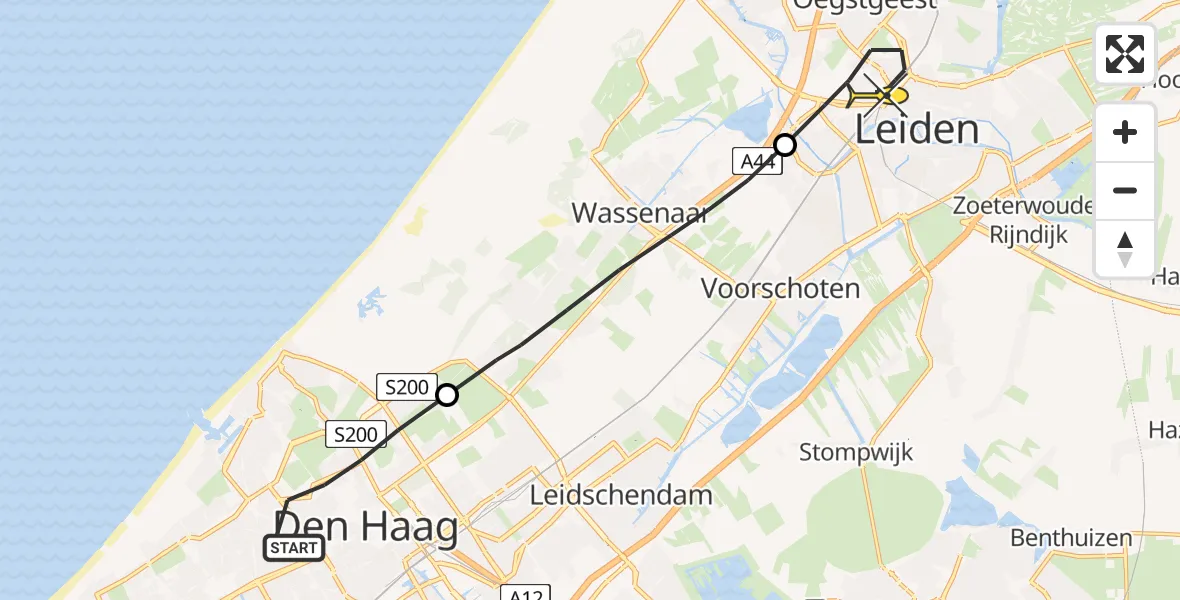 Routekaart van de vlucht: Lifeliner 2 naar Leiden