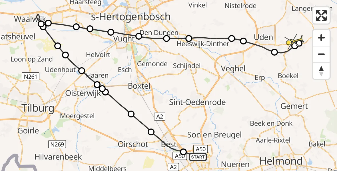 Routekaart van de vlucht: Lifeliner 3 naar Volkel