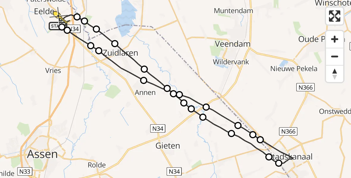 Routekaart van de vlucht: Lifeliner 4 naar Eelde