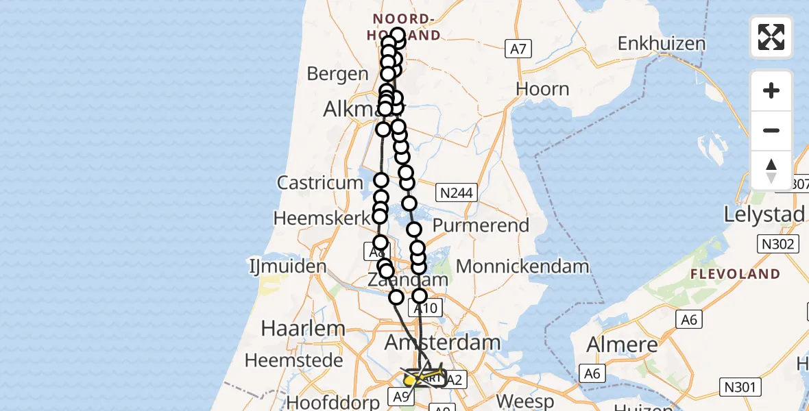 Routekaart van de vlucht: Lifeliner 1 naar Amsterdam