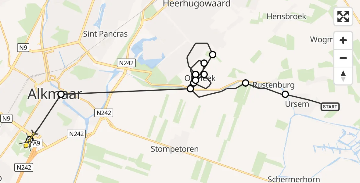 Routekaart van de vlucht: Politiehelikopter naar Heiloo