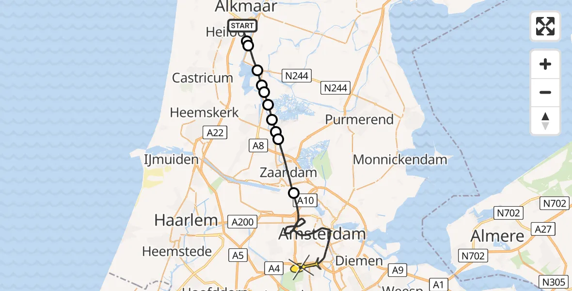 Routekaart van de vlucht: Lifeliner 1 naar Amsterdam