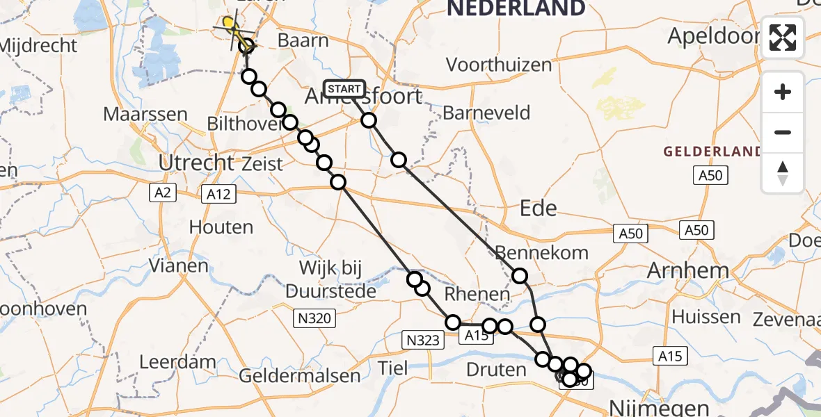 Routekaart van de vlucht: Politieheli naar Hilversum