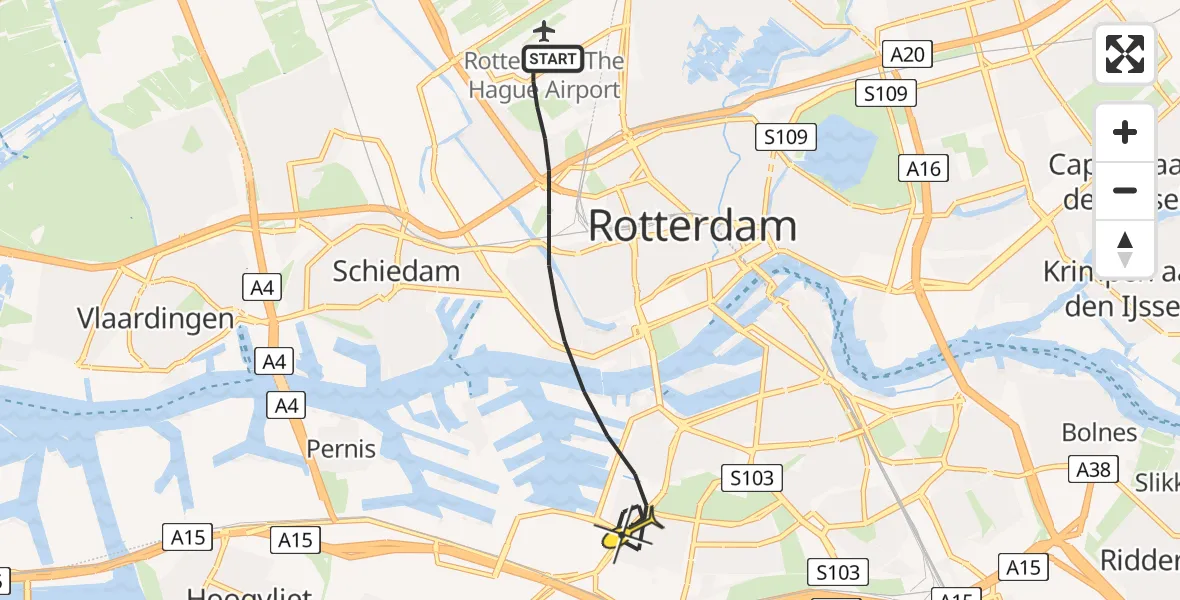 Routekaart van de vlucht: Lifeliner 2 naar Rotterdam