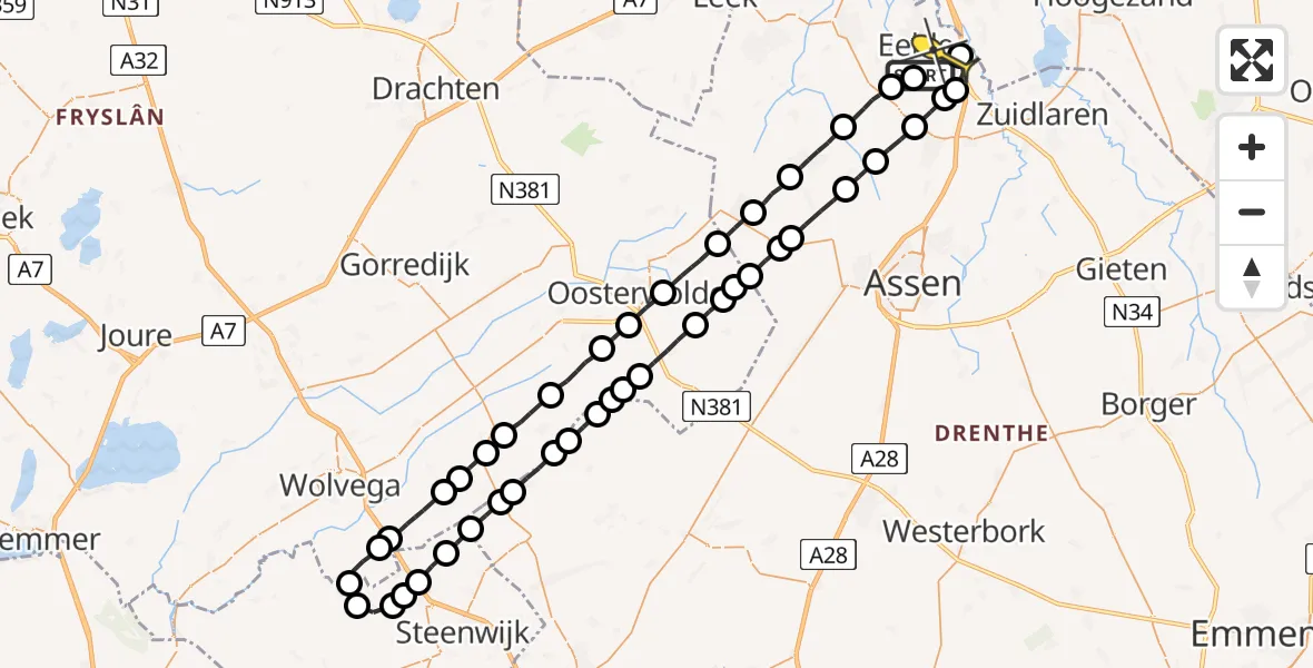 Routekaart van de vlucht: Lifeliner 4 naar Eelde