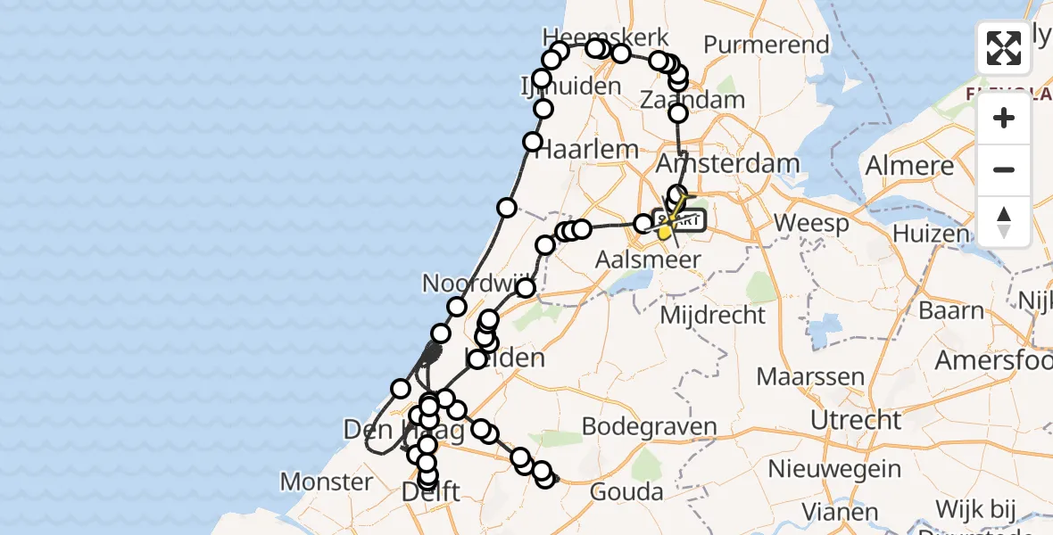 Routekaart van de vlucht: Politieheli naar Schiphol