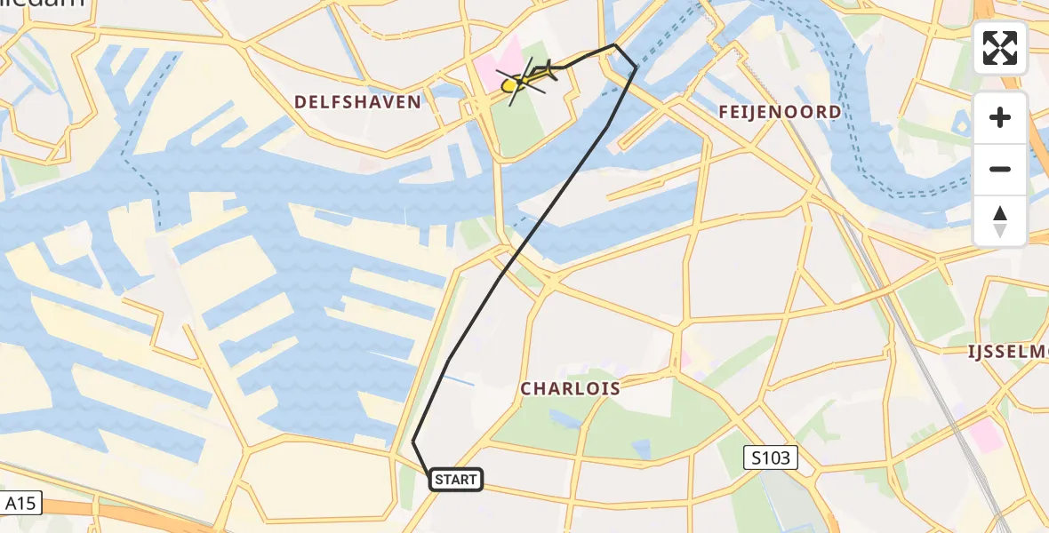 Routekaart van de vlucht: Lifeliner 2 naar Rotterdam