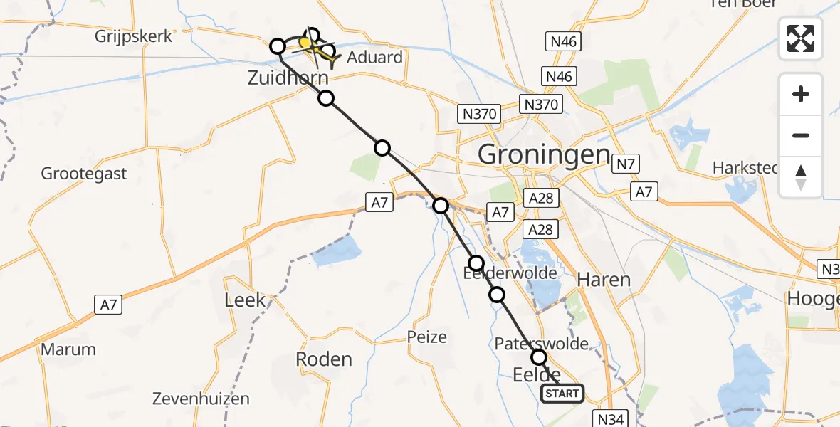 Routekaart van de vlucht: Lifeliner 4 naar Aduard