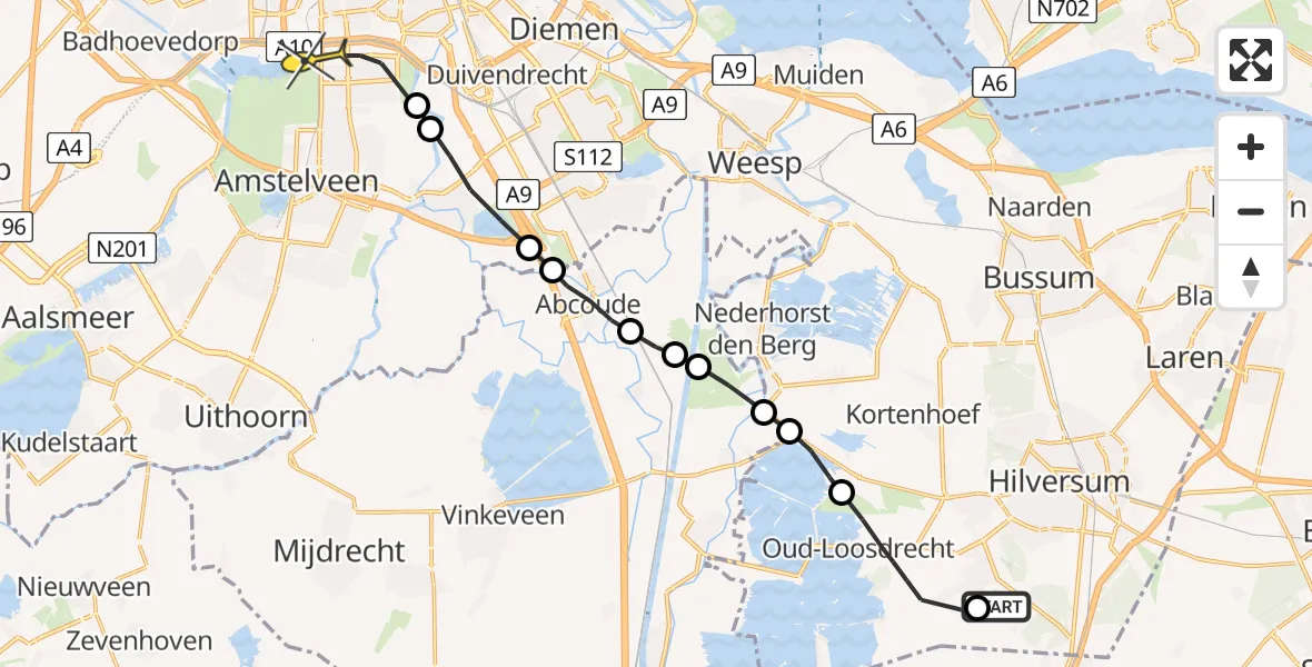 Routekaart van de vlucht: Lifeliner 1 naar Amsterdam