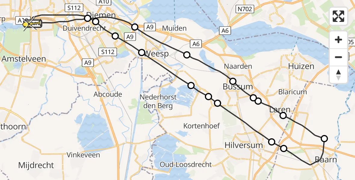 Routekaart van de vlucht: Lifeliner 1 naar Amsterdam