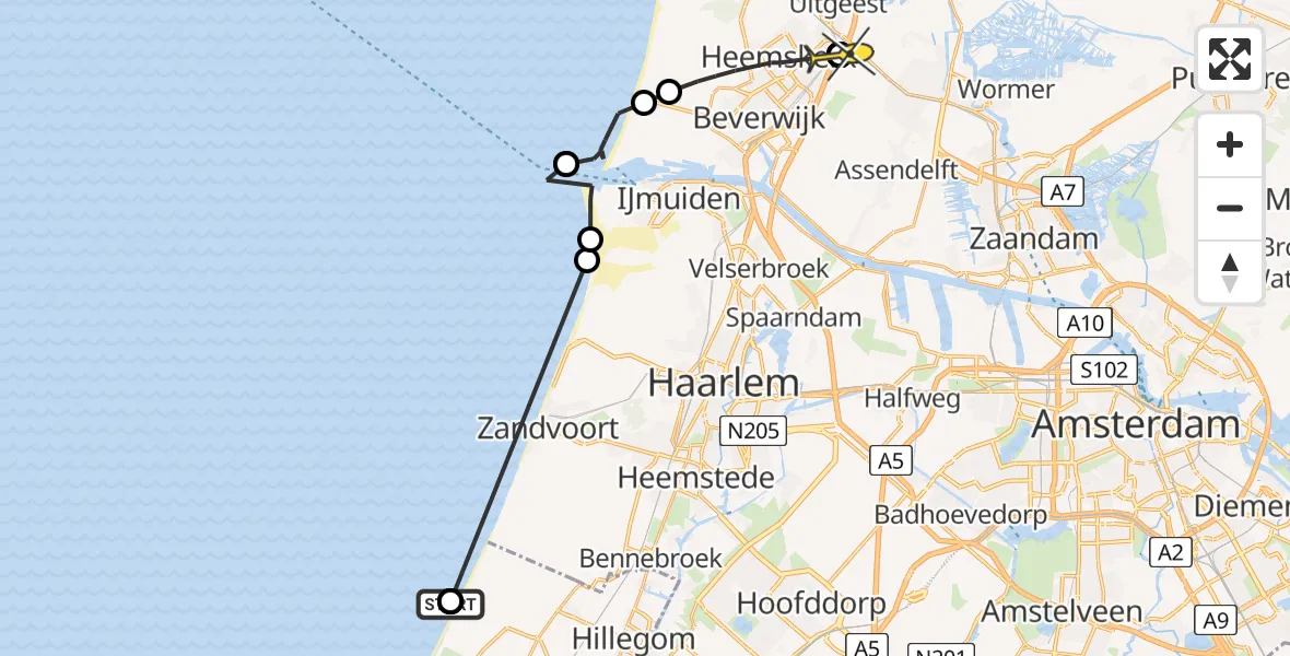 Routekaart van de vlucht: Politiehelikopter naar Uitgeest