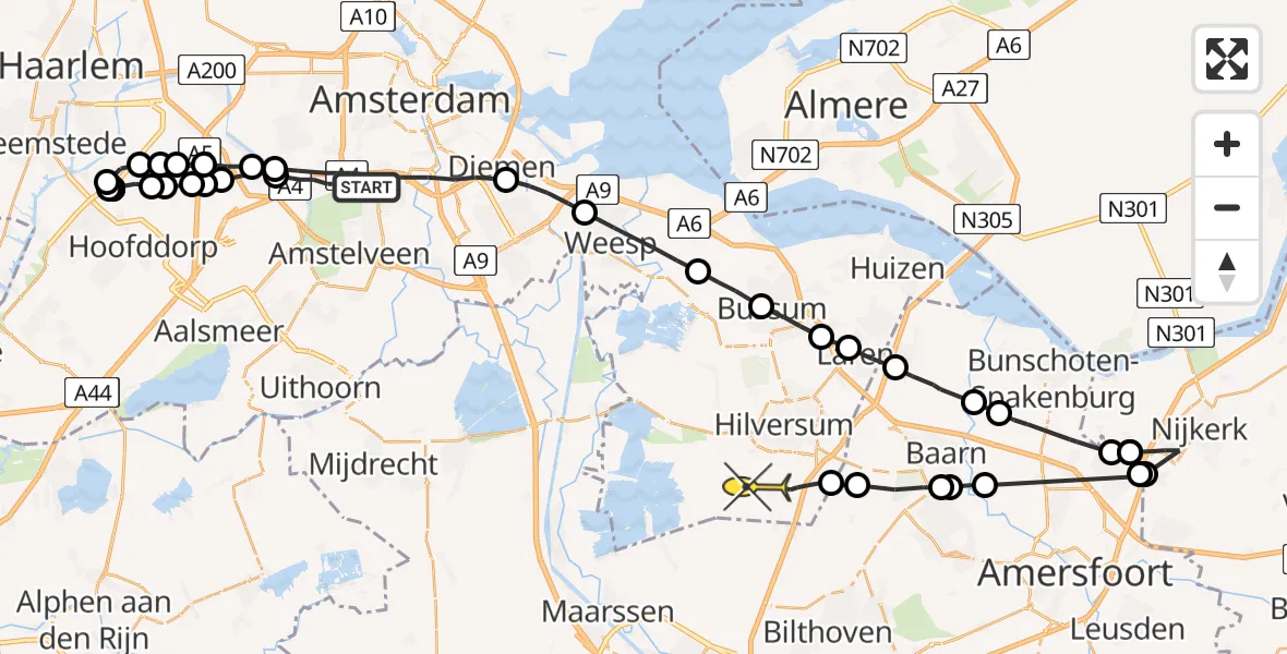 Routekaart van de vlucht: Lifeliner 1 naar Hilversum