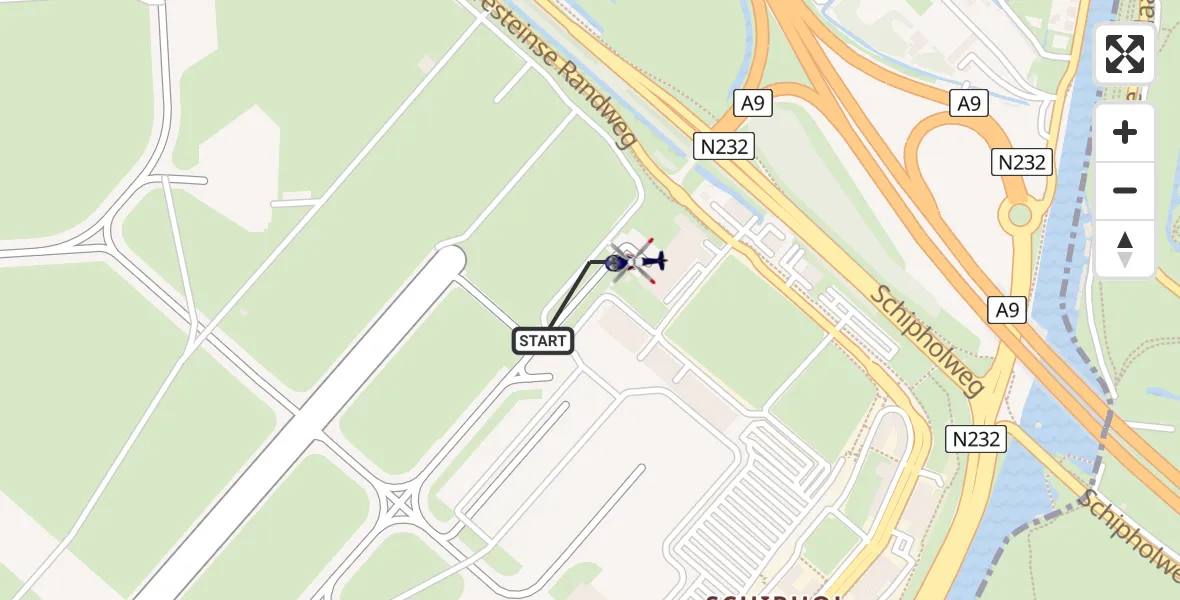 Vluchtroute Politiehelikopter van Schiphol naar Schiphol