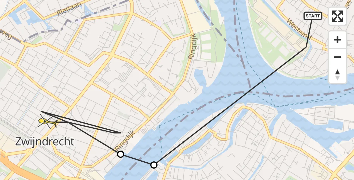 Routekaart van de vlucht: Politiehelikopter naar Zwijndrecht