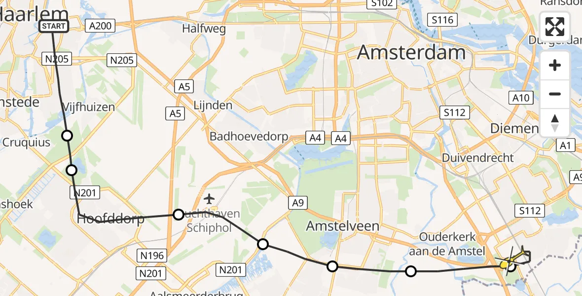 Routekaart van de vlucht: Lifeliner 2 naar Amsterdam