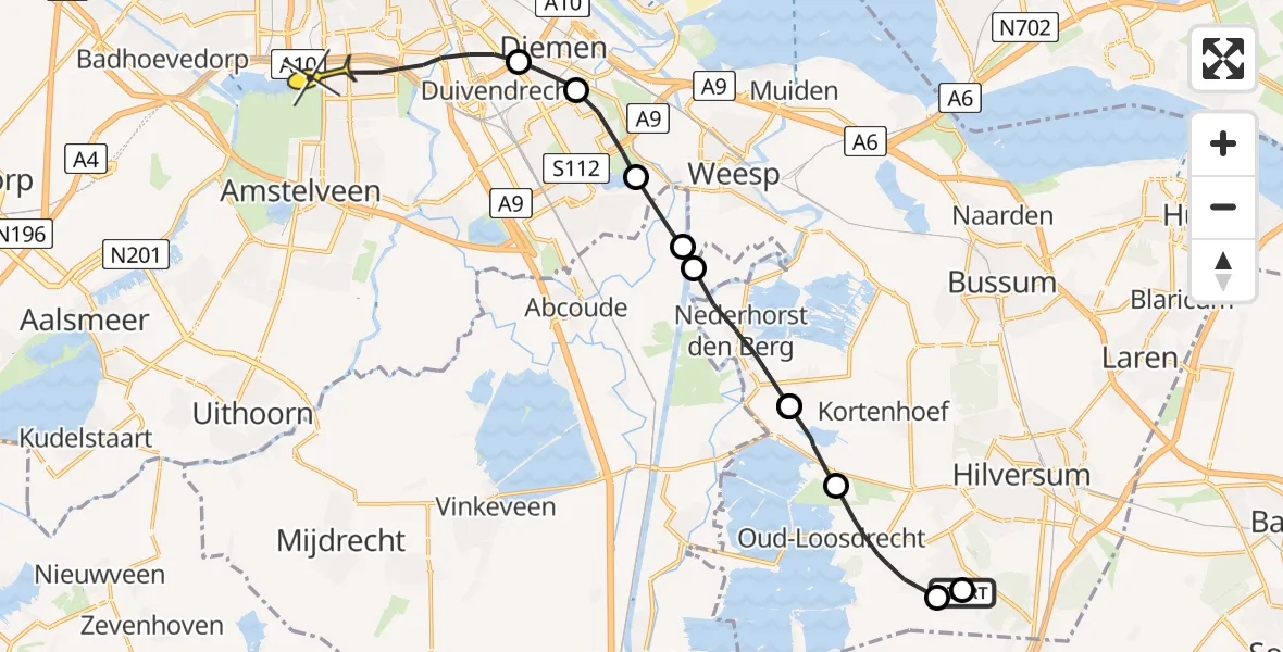 Routekaart van de vlucht: Lifeliner 1 naar Amsterdam