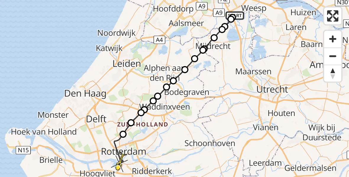 Routekaart van de vlucht: Lifeliner 2 naar Rotterdam