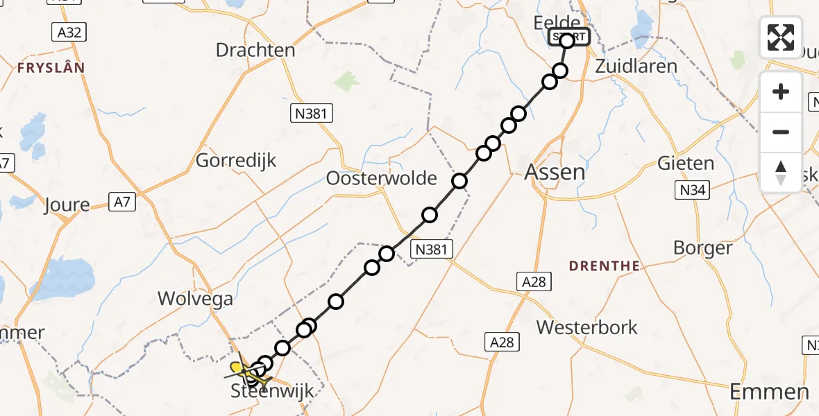 Routekaart van de vlucht: Lifeliner 4 naar Witte Paarden