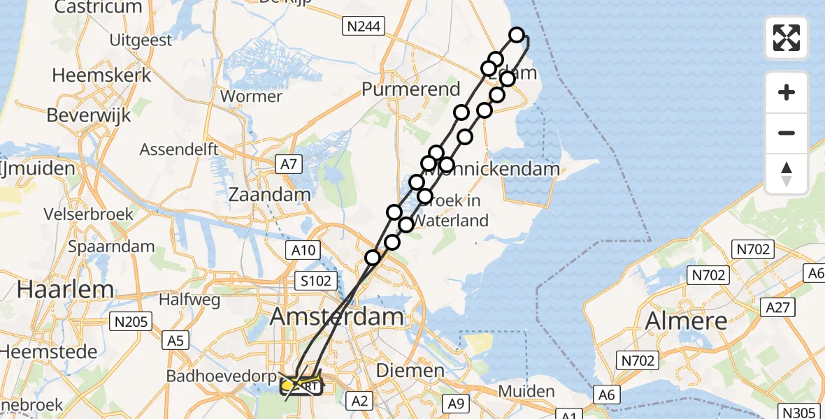 Routekaart van de vlucht: Lifeliner 1 naar Amsterdam