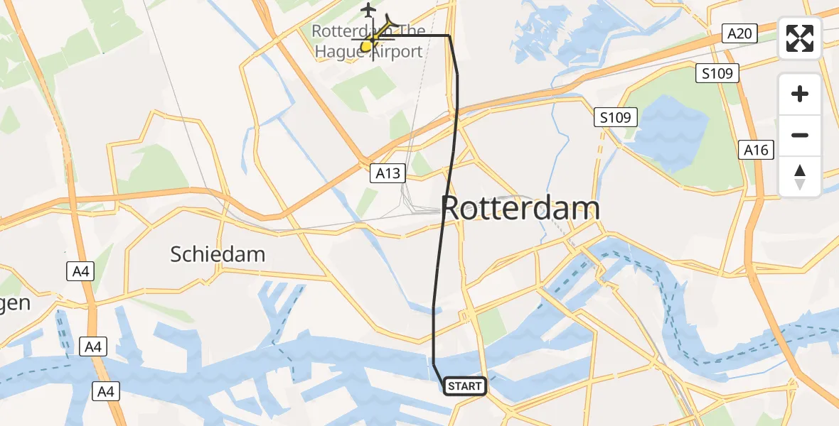 Routekaart van de vlucht: Lifeliner 2 naar Rotterdam