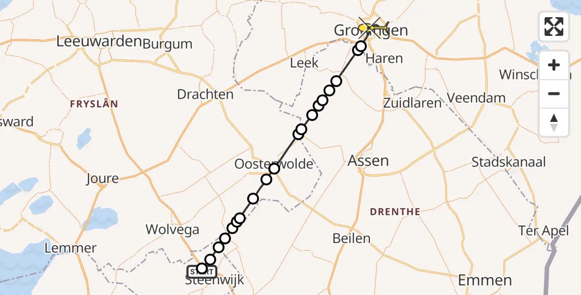 Routekaart van de vlucht: Lifeliner 4 naar Groningen