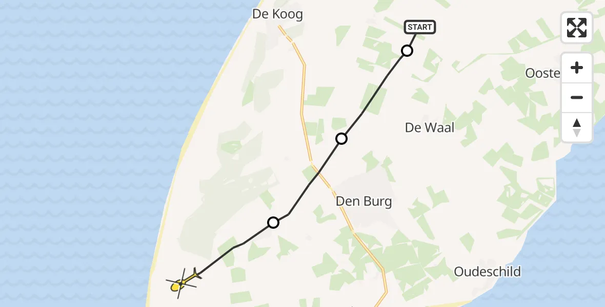 Routekaart van de vlucht: Politieheli naar Den Hoorn