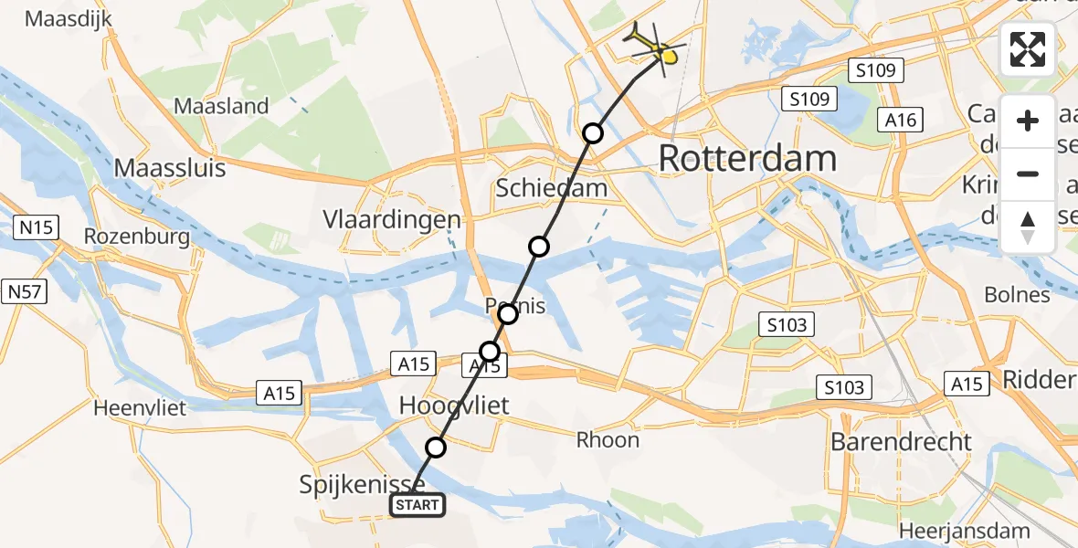 Routekaart van de vlucht: Lifeliner 2 naar Rotterdam