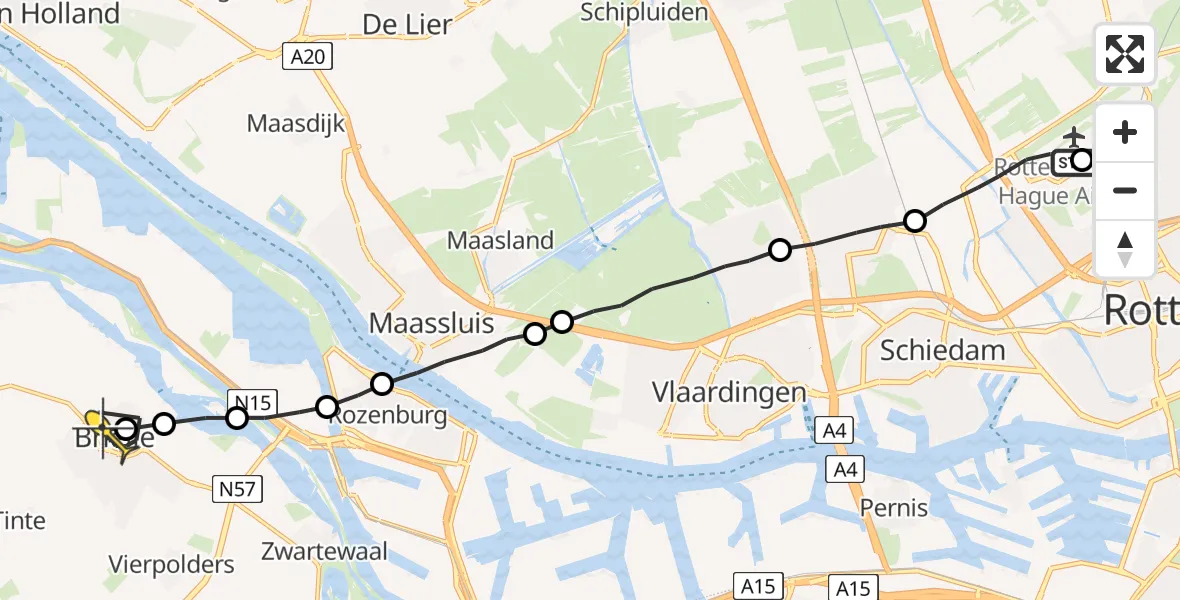 Routekaart van de vlucht: Lifeliner 2 naar Brielle