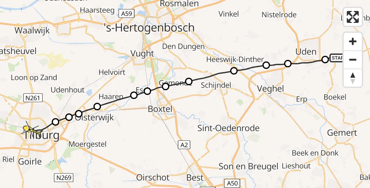 Routekaart van de vlucht: Lifeliner 3 naar Tilburg