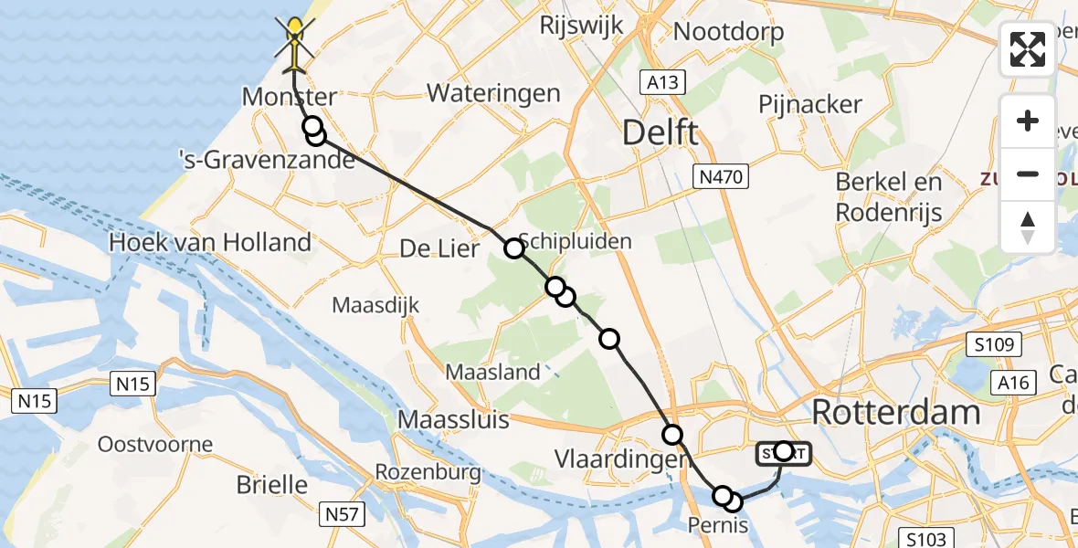 Routekaart van de vlucht: Politiehelikopter naar Monster