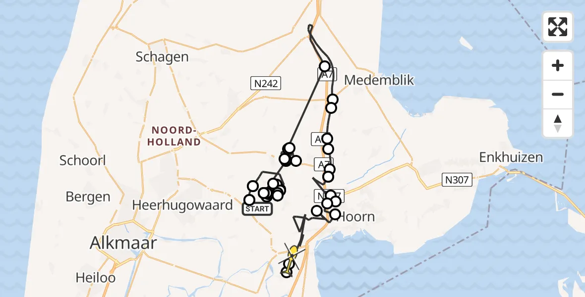 Routekaart van de vlucht: Politieheli naar Avenhorn