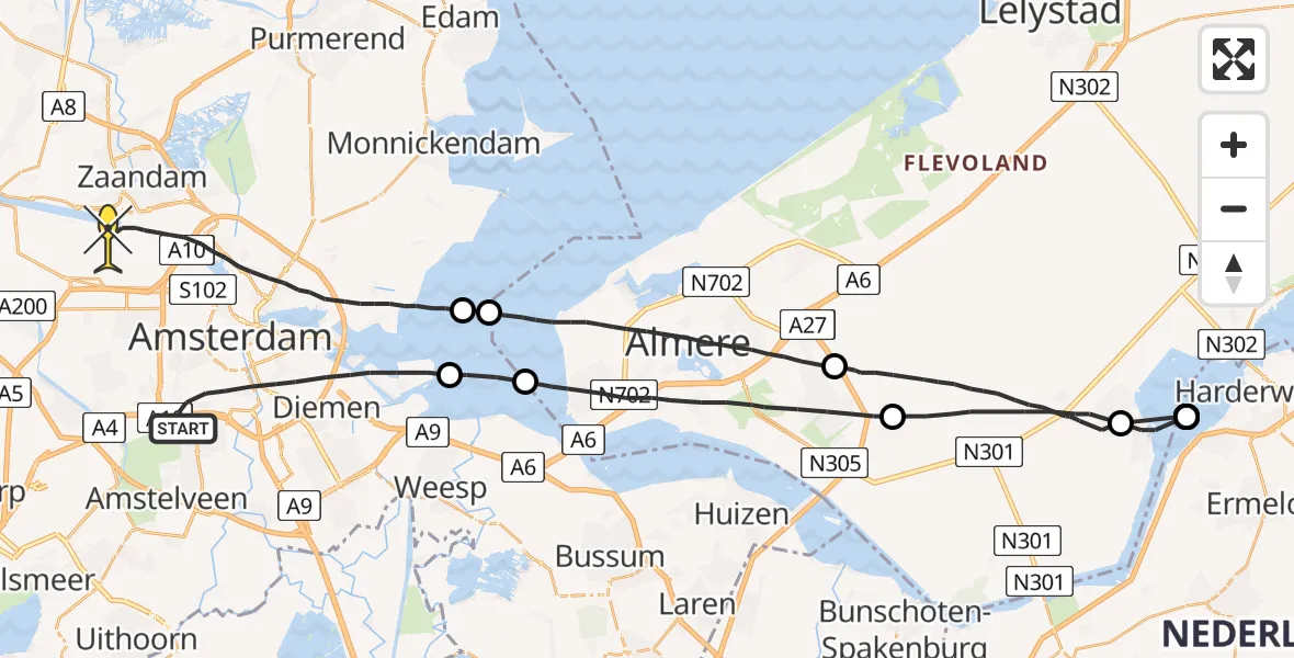 Routekaart van de vlucht: Lifeliner 1 naar Amsterdam