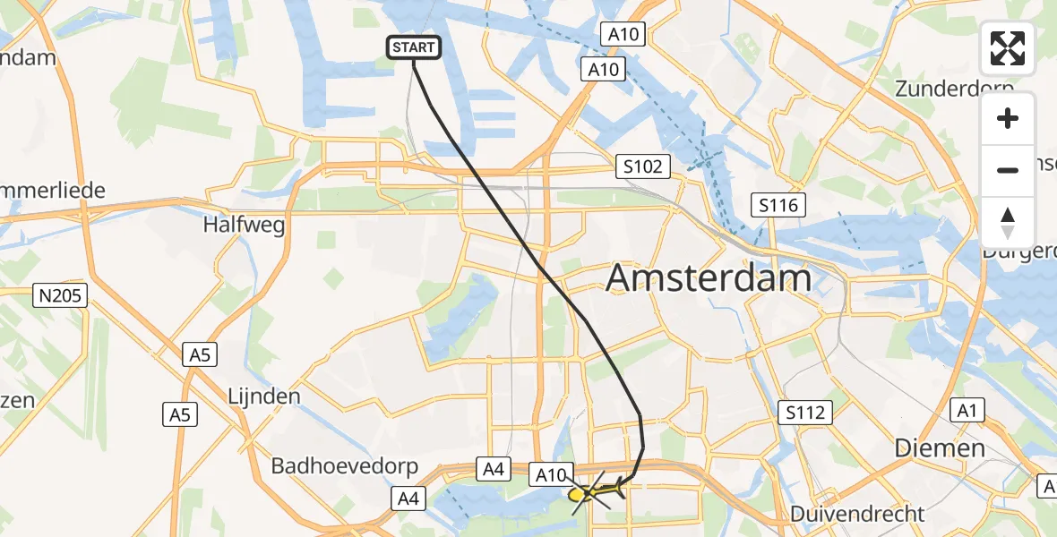 Routekaart van de vlucht: Lifeliner 1 naar Amsterdam