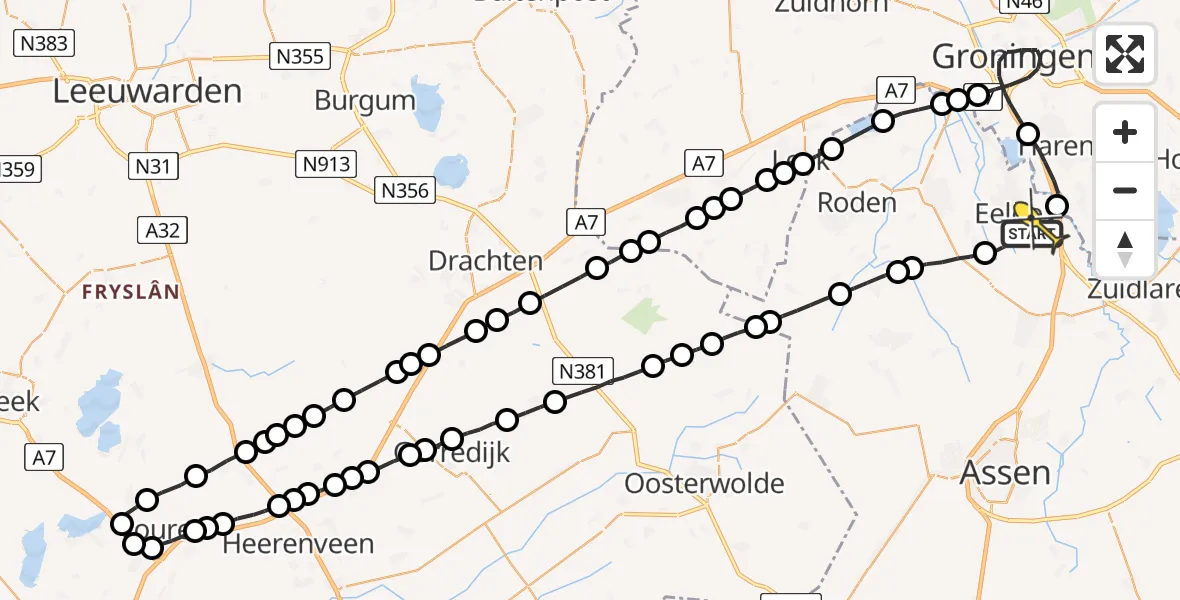 Routekaart van de vlucht: Lifeliner 4 naar Eelde