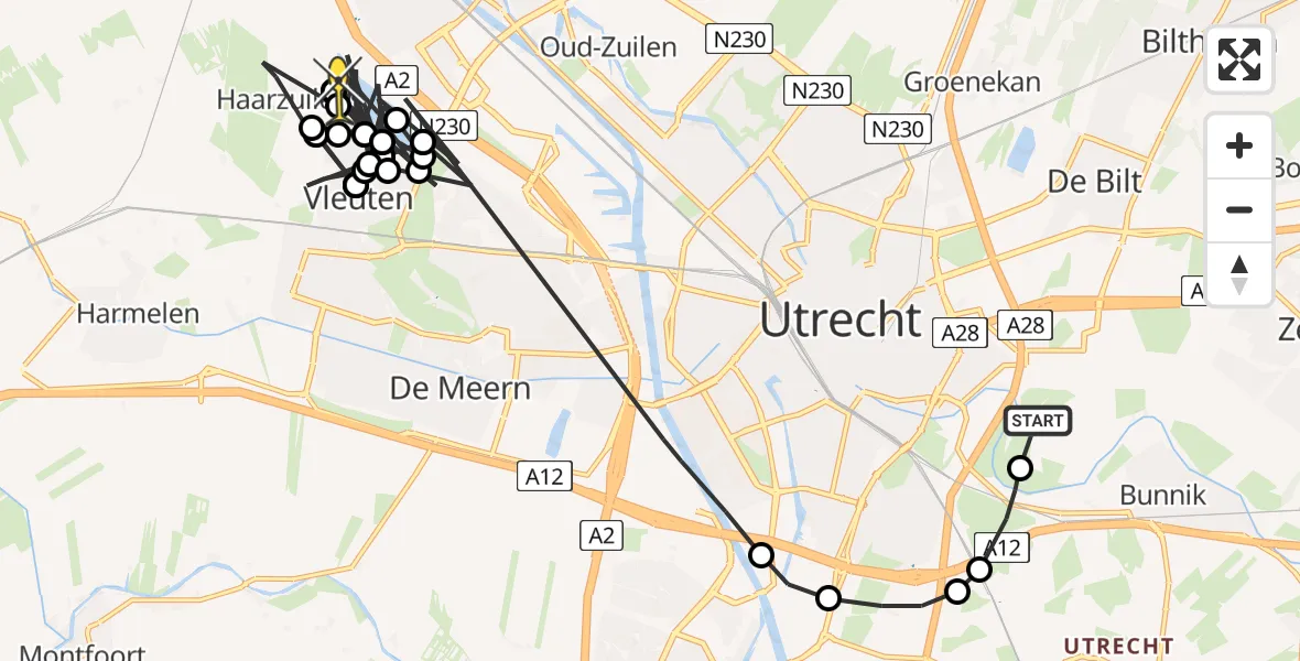 Routekaart van de vlucht: Politieheli naar Utrecht