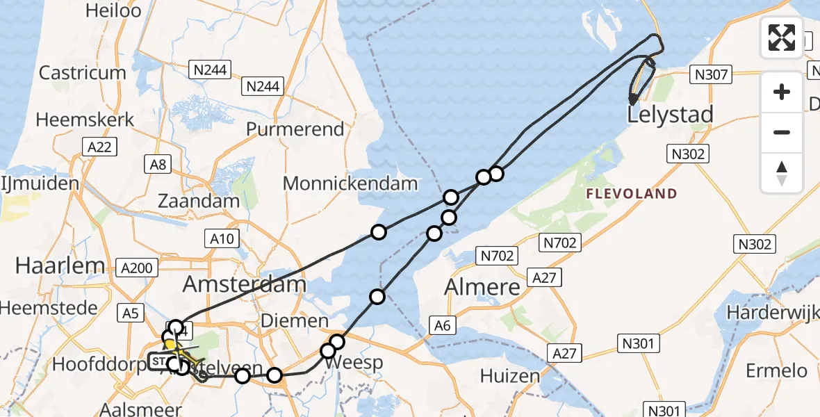 Routekaart van de vlucht: Politieheli naar Schiphol