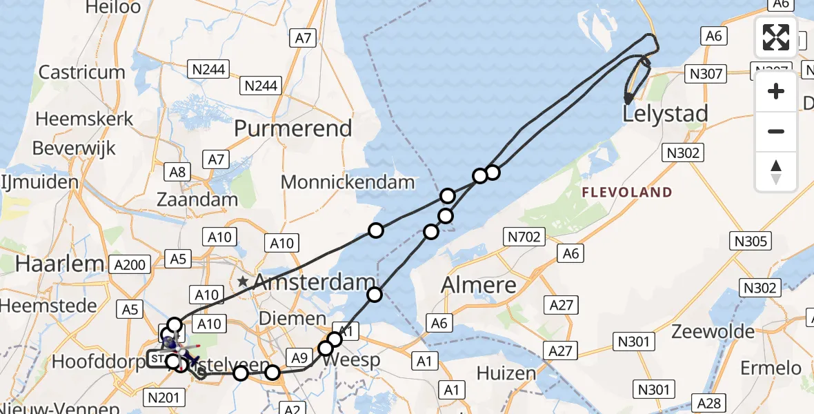 Vluchtroute Politiehelikopter van Schiphol naar Schiphol